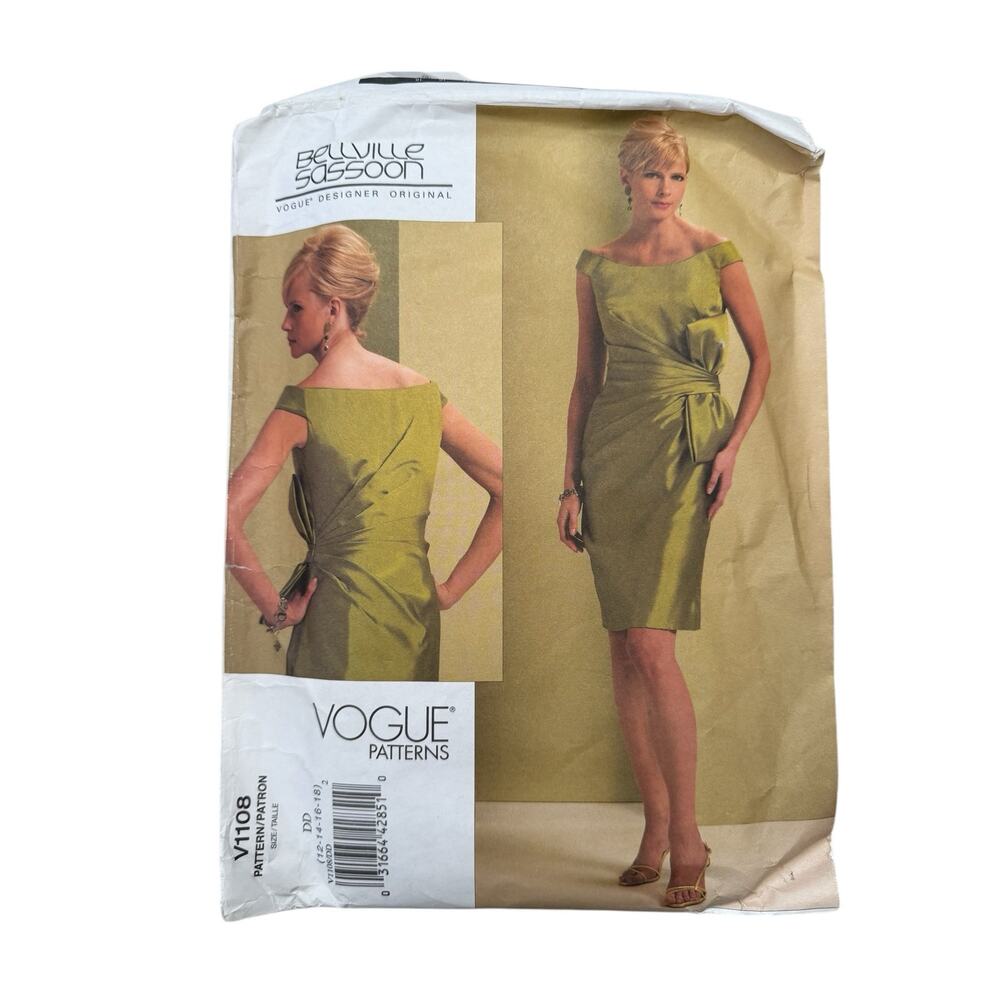 VOGUE Belleville Sassoon Pleated Lined Dress Pattern #V1108 DD 12-14-16-18 Uncut